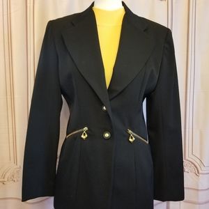 Cach'e Black Blazer, Gold accents,  100% Wool, Med